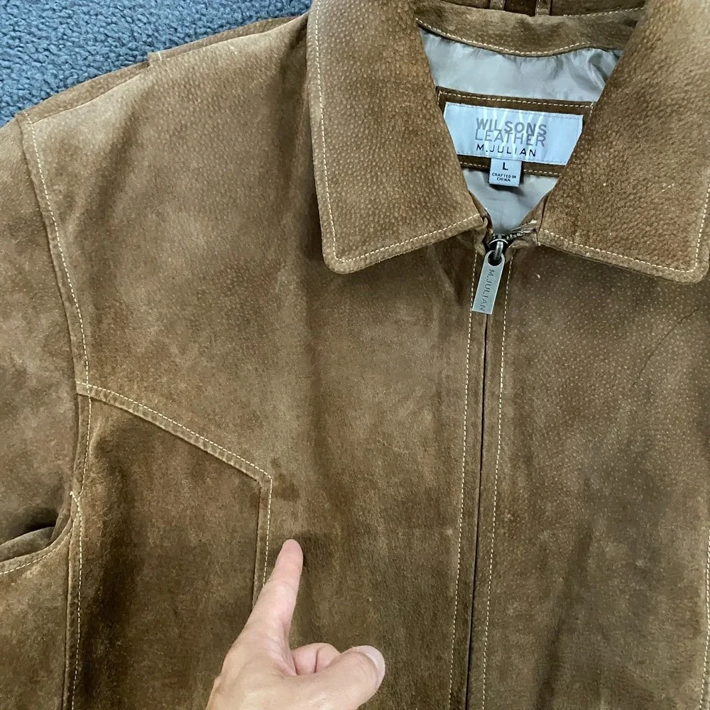 Wilsons M. Julian Leather Jacket Mens Large Suede Brown Racer Biker Moto